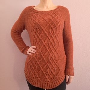 Allison Brittney Burnt Orange Tunic Sweater Women's M Curved Hem